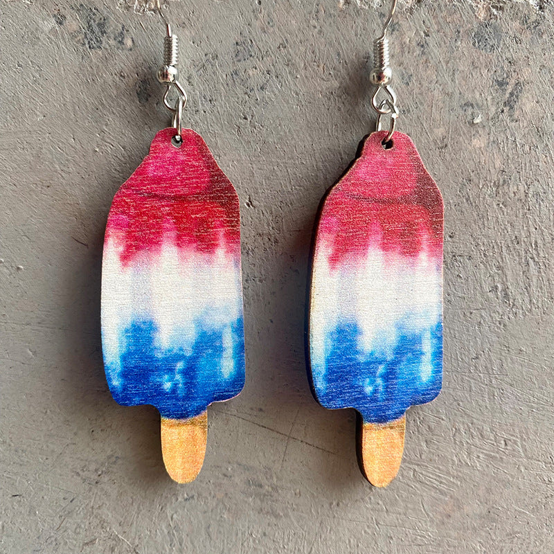 Wholesale 2 Pair/Pack American Independence Day Star Hat Earrings Cactus Wood Earrings